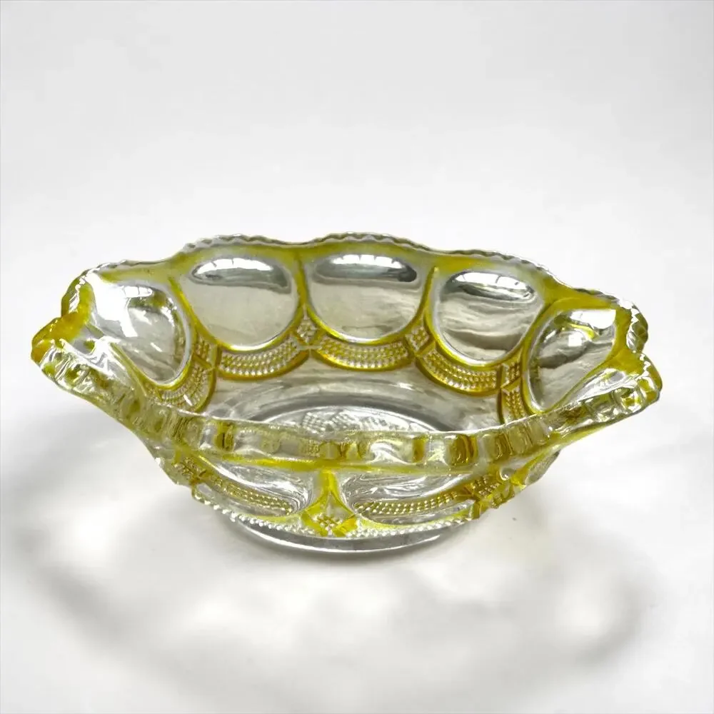 Set of 2 Yellow Pressed Glass Dessert Bowls | Scalloped Rim Clear Yellow Vintage